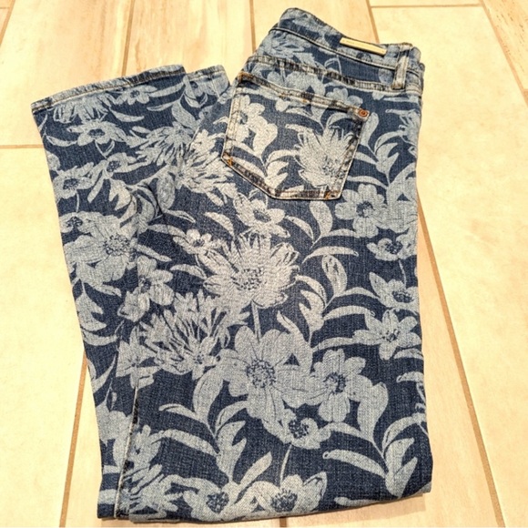 Pilcro Blue floral print Straight Leg Jeans Retro Wash Anthropologie - Picture 5 of 11
